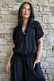 Basso Button Drape Cap Sleeve Shirt Black